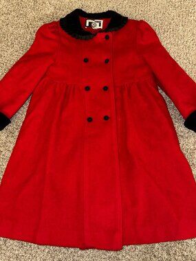 6X Young Gallery Red/Black Faux Wool Double Breasted Swing Style Coat VTG 90s